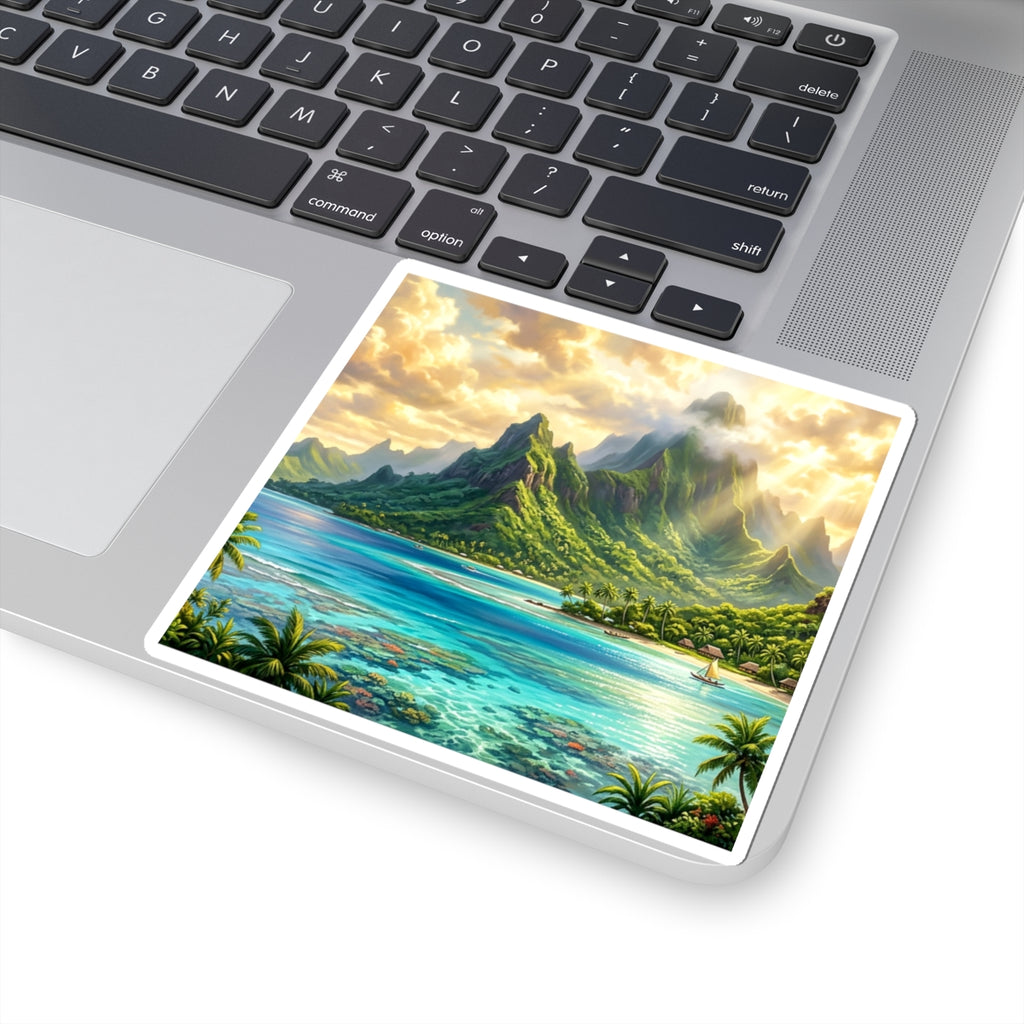 Tropical Island Kiss-Cut Sticker — Scenic Beach Paradise Decal