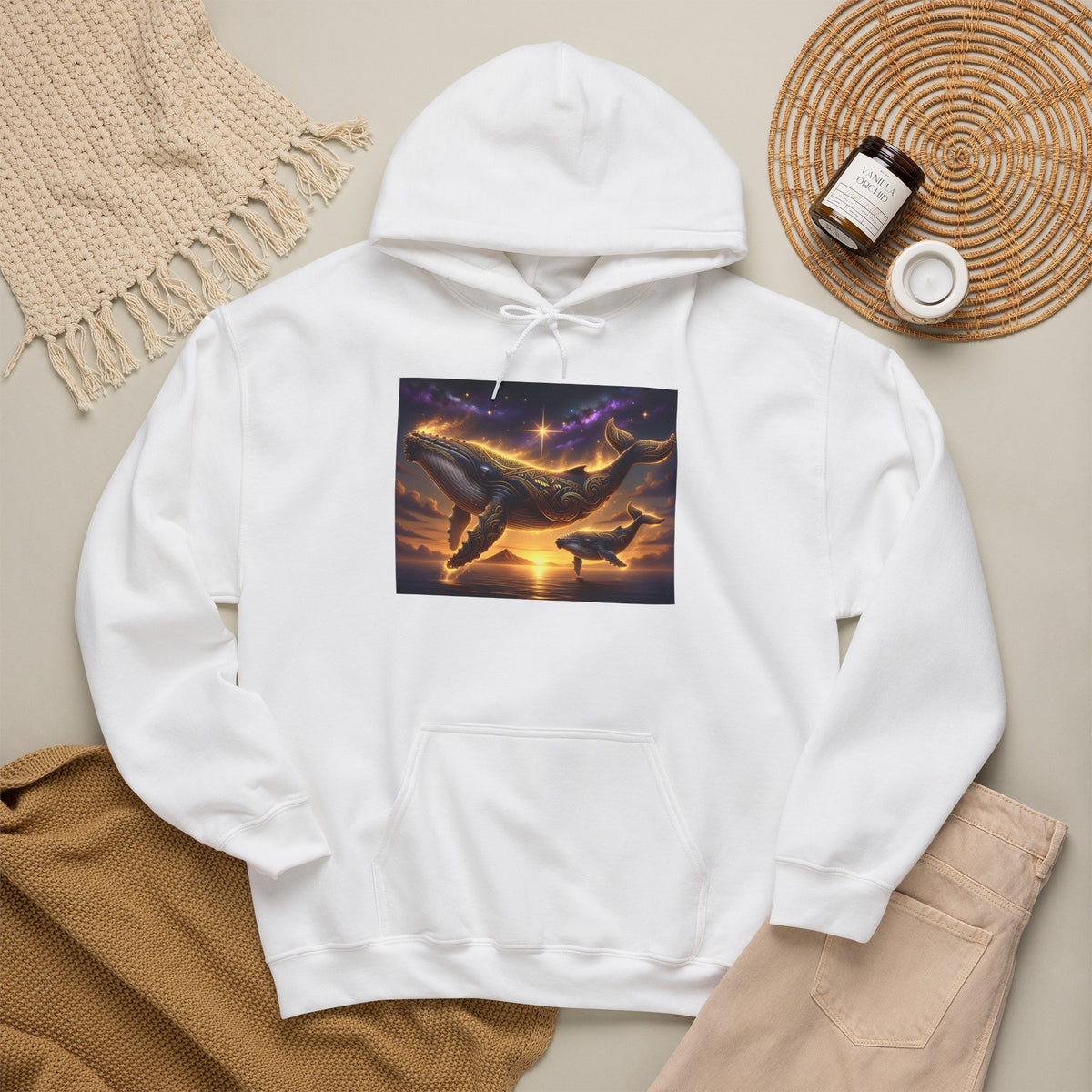 Sunset Whale Hoodie — Ocean Sunset Whale Art Pullover