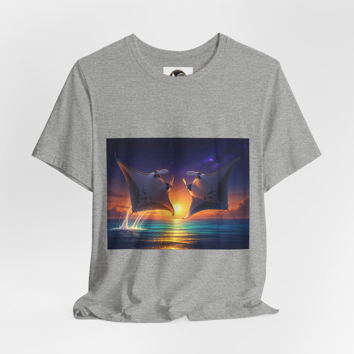 Sunset Manta Rays Graphic Tee — Ocean Sunset Dolphin-Style Art Shirt