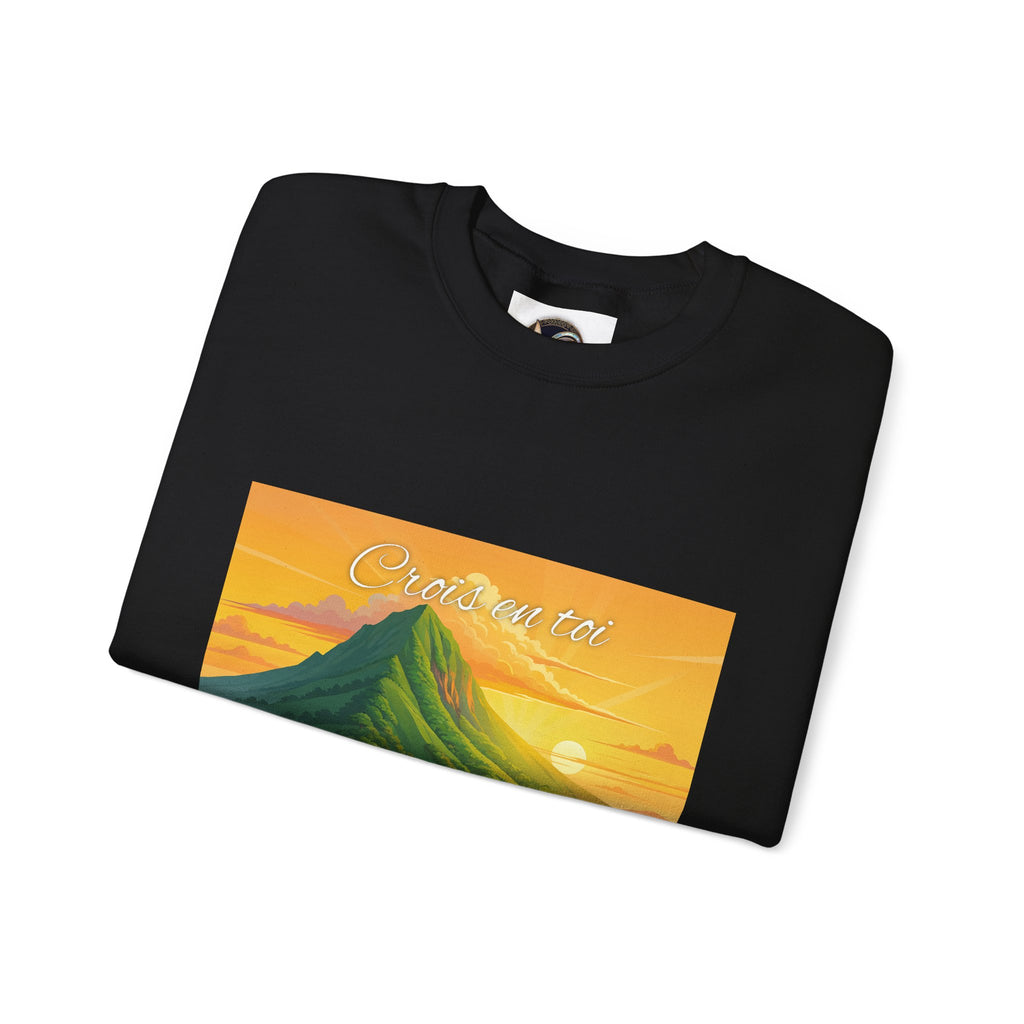 Crewneck Sweatshirt — Tropical Sunrise Volcano Graphic 'Curaçao'