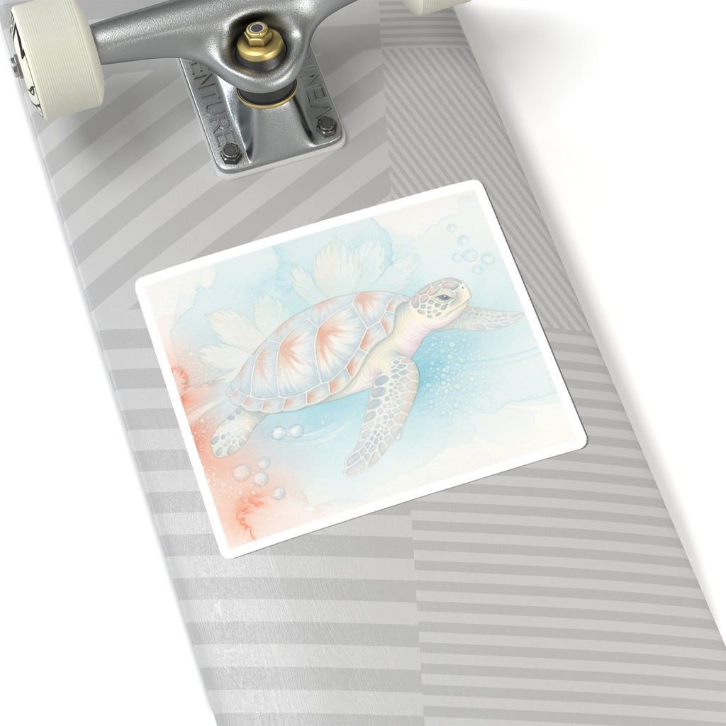 Sea Turtle Watercolor Sticker — Pastel Ocean Kiss-Cut Decal