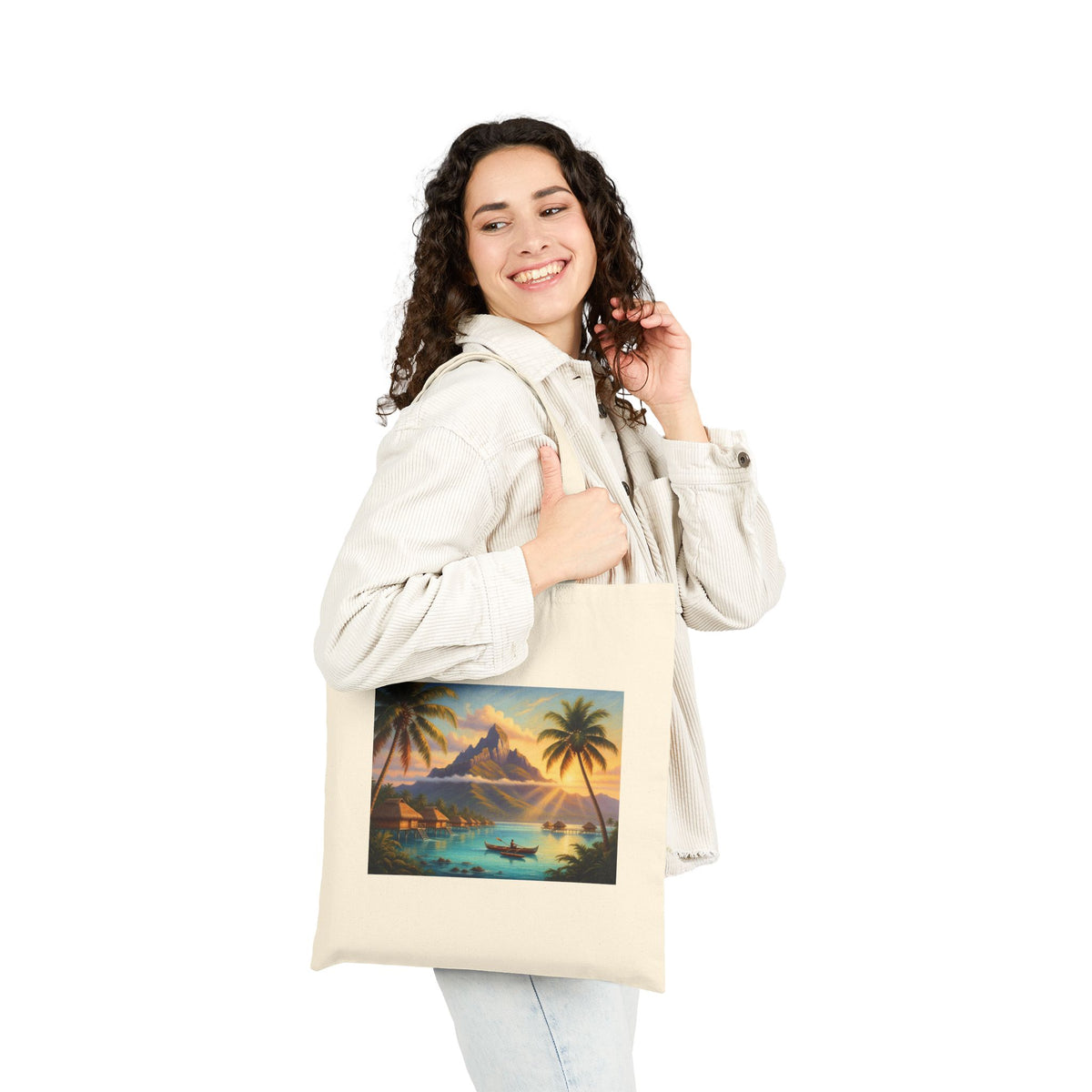 Tote Bag — Tropical Island Sunset Canvas Tote (Beach Paradise Print)