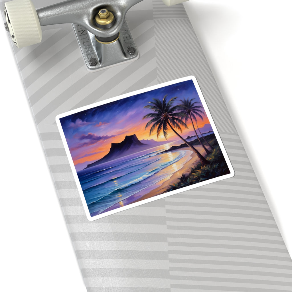 Tropical Sunset Sticker — Palm Beach Ocean Wave Kiss-Cut Decal