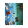Velveteen Plush Blanket — Tranquil Coastal Art Throw with Floral & Swirling Ocean Design