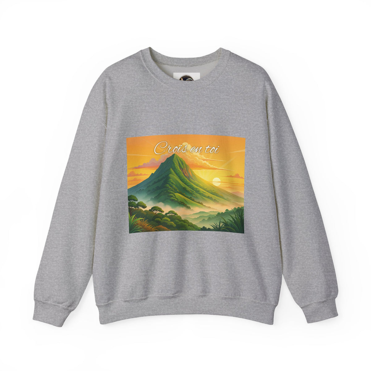 Crewneck Sweatshirt — Tropical Sunrise Volcano Graphic 'Curaçao'