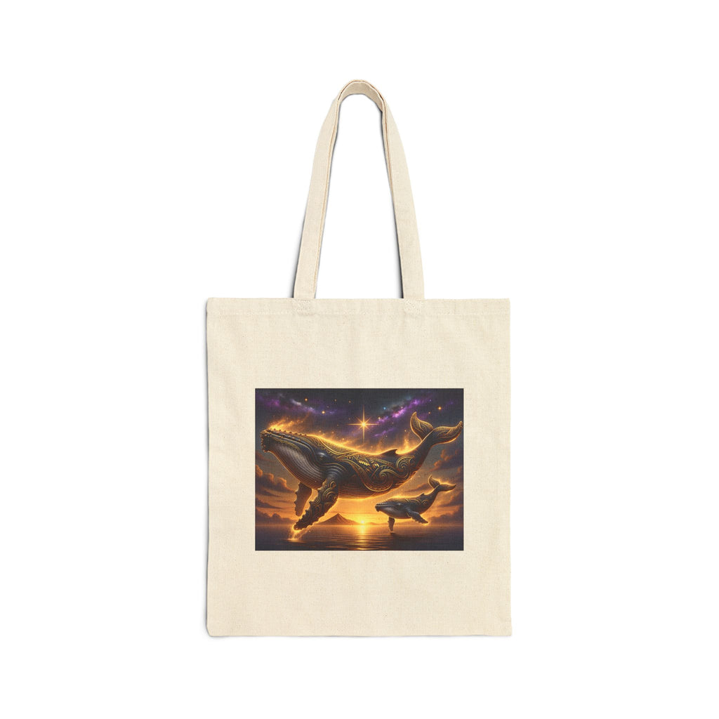 Whale Sunset Canvas Tote Bag — Ocean Dolphin Art Grocery Beach Tote