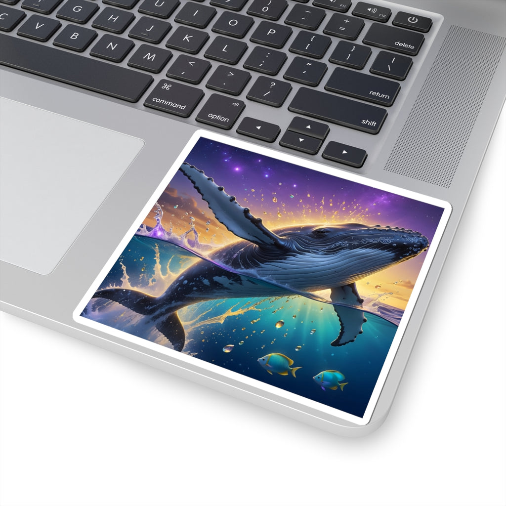 Whale Sunset Kiss-Cut Sticker — Majestic Humpback Ocean Art Sticker