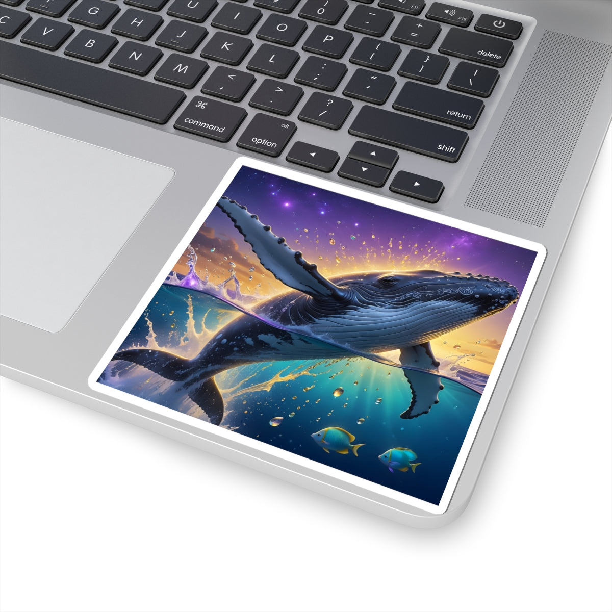 Whale Sunset Kiss-Cut Sticker — Majestic Humpback Ocean Art Sticker