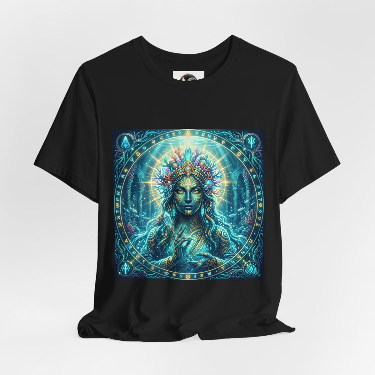 Mystic Goddess Art Tee — Celestial Blue Spiritual Graphic T-Shirt