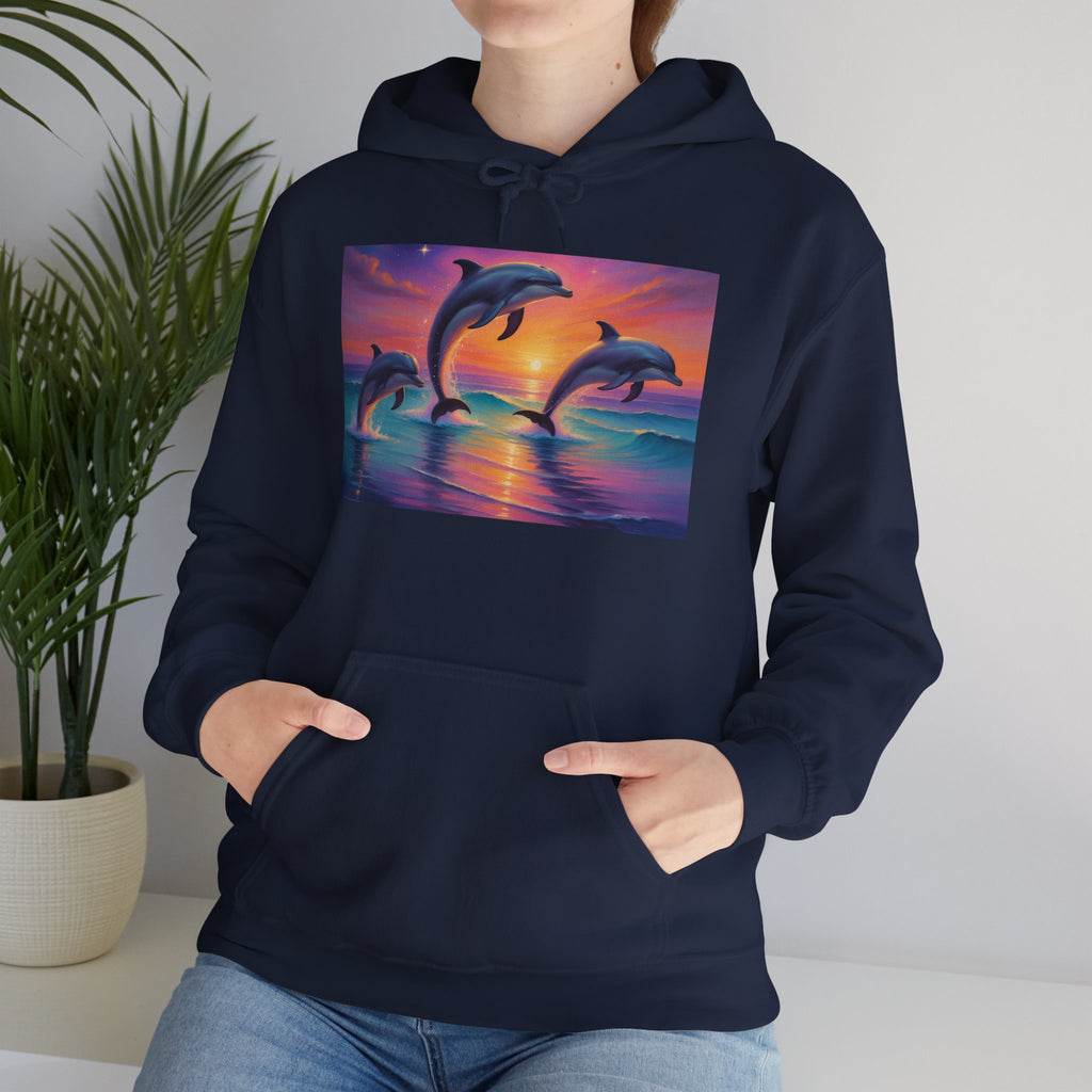Dolphin Sunset Hoodie — Tropical Ocean Sunset Dolphin Graphic Sweatshirt