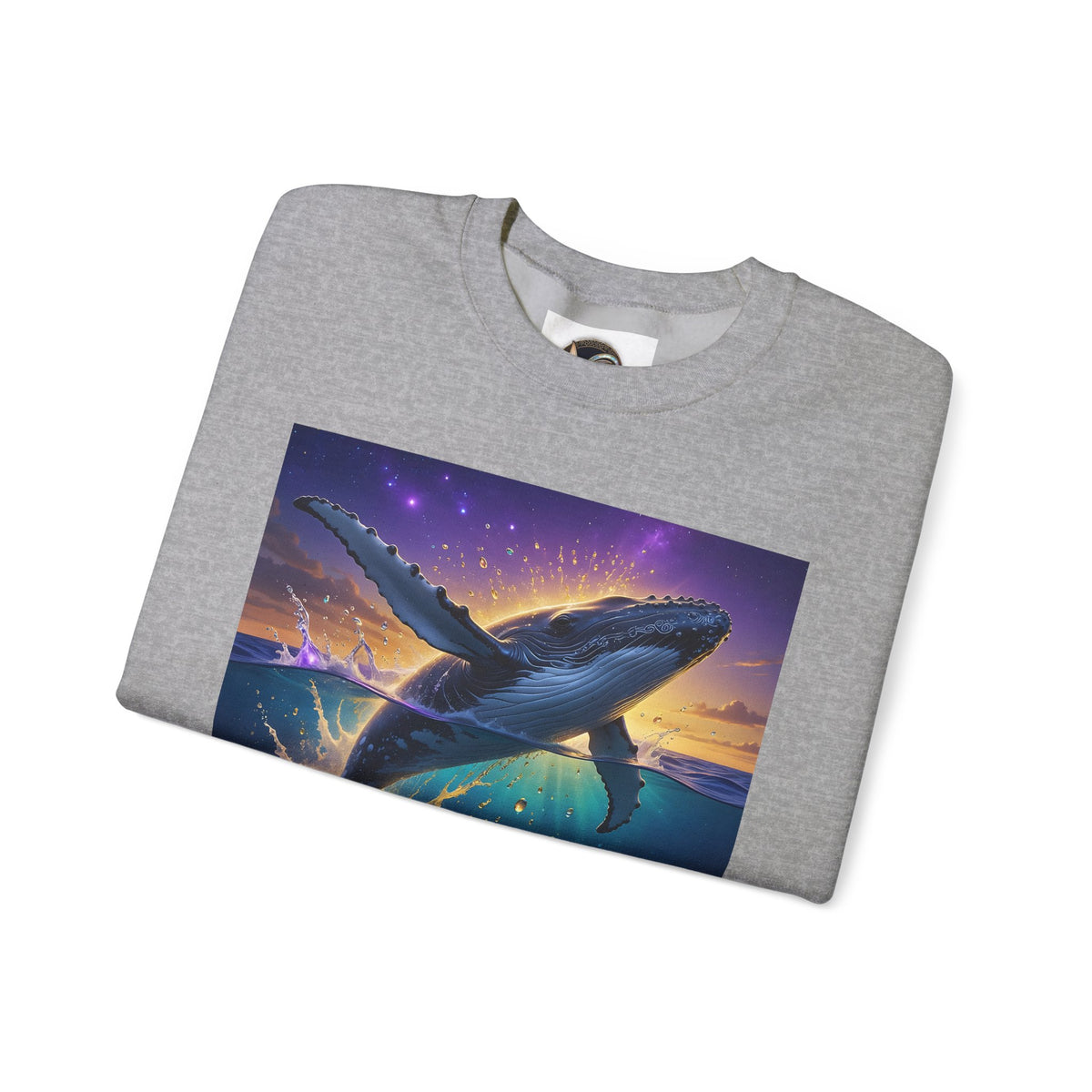 Whale Dreamscape Crewneck Sweatshirt — Cosmic Ocean Sunset Graphic