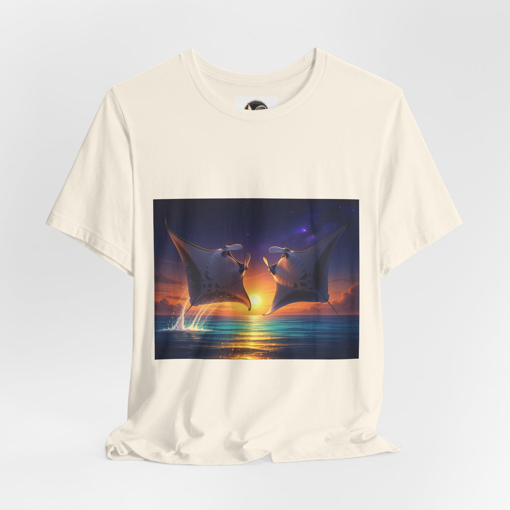 Sunset Manta Rays Graphic Tee — Ocean Sunset Dolphin-Style Art Shirt