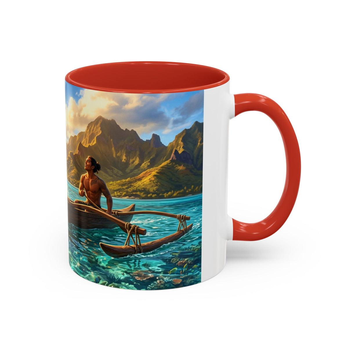 Tropical Canoe Coffee Mug — Ocean Dolphin Sunrise Scenic Mug (11/15oz)