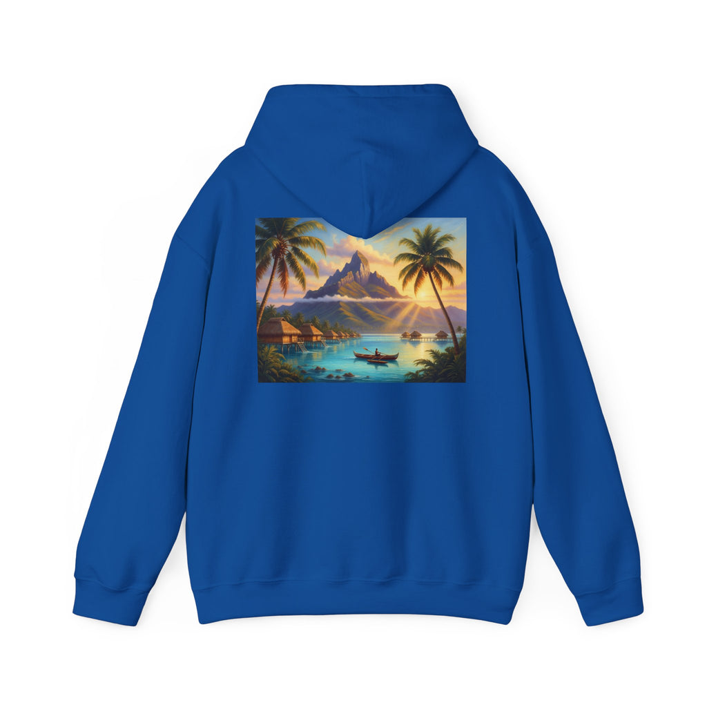 Tropical Island Hoodie — Vintage Sunset Palm Beach Graphic Hooded Sweatshirt