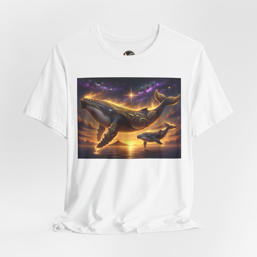 Sunset Whale Family T‑Shirt — Ocean Whale Scene Tee