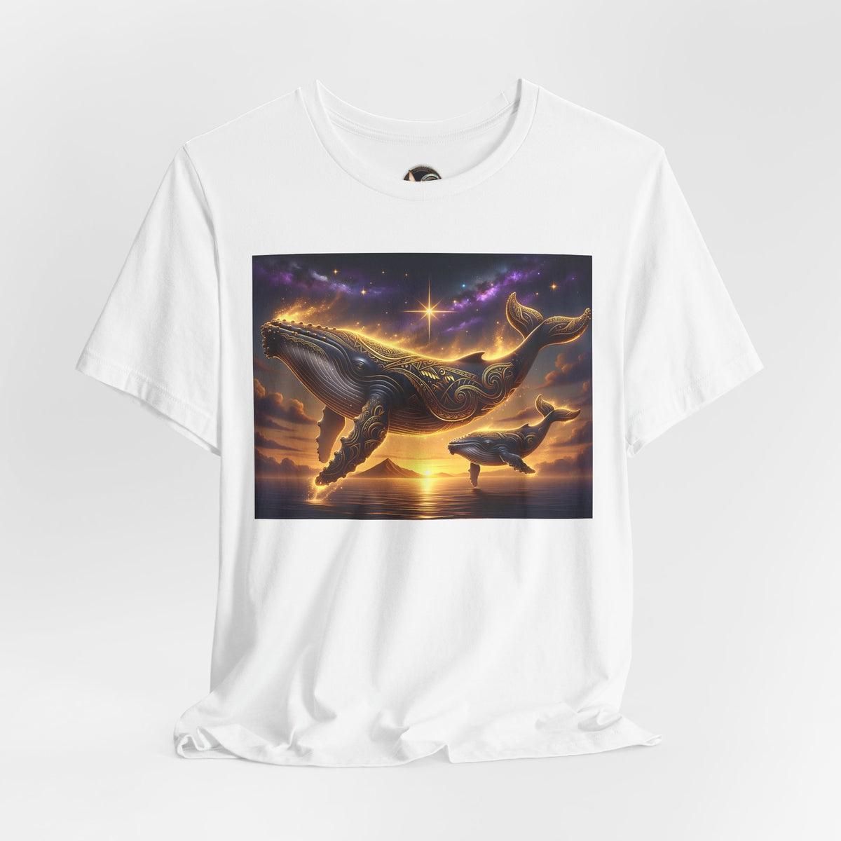 Sunset Whale Family T‑Shirt — Ocean Whale Scene Tee
