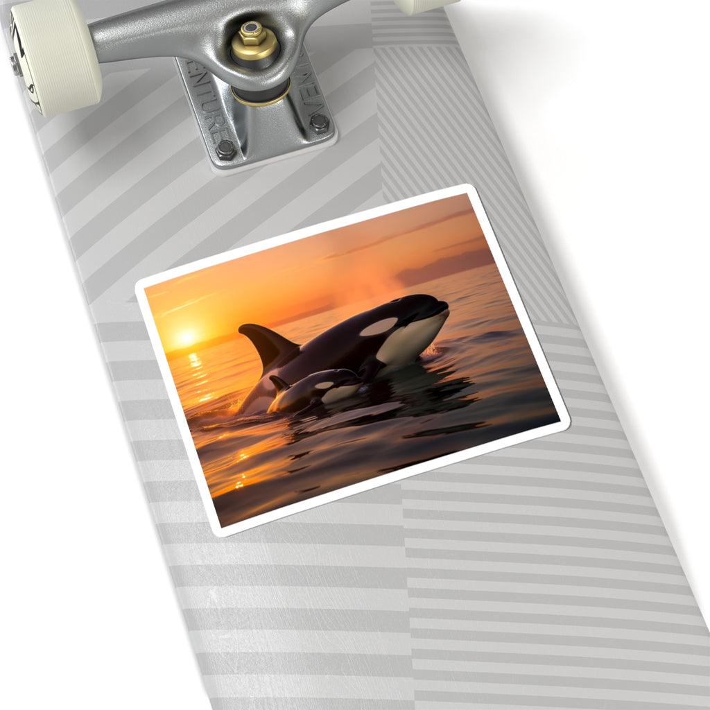 Orca Sunset Sticker — Killer Whale Kiss-Cut Vinyl Sticker