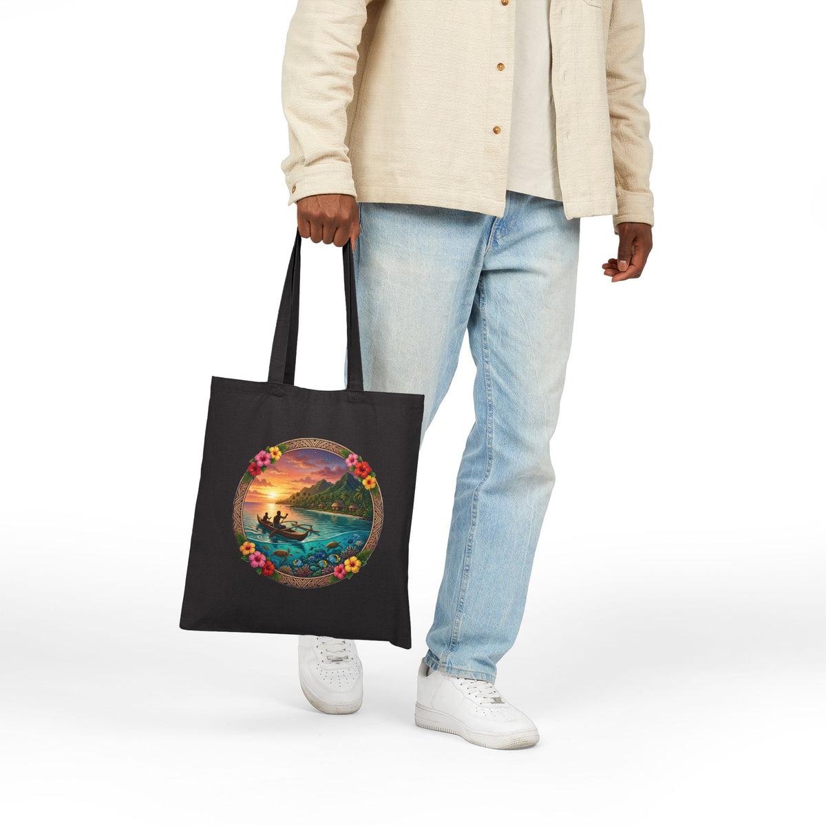 Tote Bag — Sunset Surf Circle Art Cotton Canvas Tote