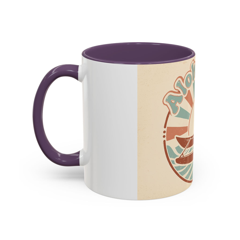Aloha Nui Coffee Mug — Retro Hawaiian Canoe Sunset Accent Mug (11/15oz)