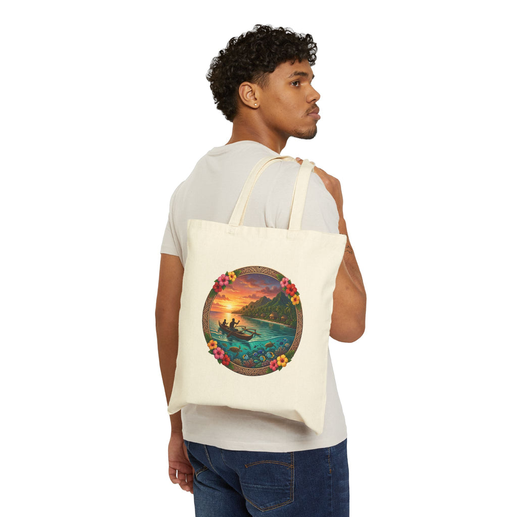 Tote Bag — Sunset Surf Circle Art Cotton Canvas Tote