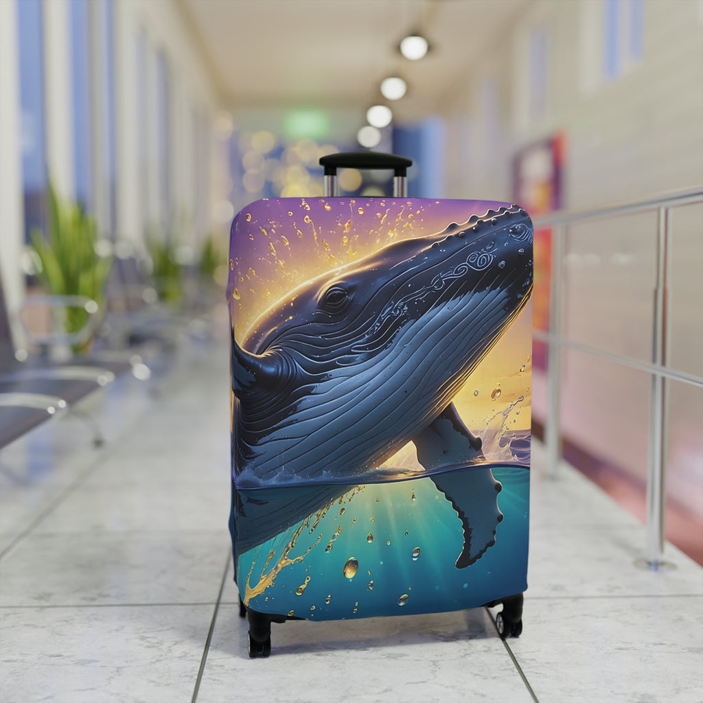 Whale Sunset Luggage Cover — Vibrant Ocean Whale Print Travel Protector