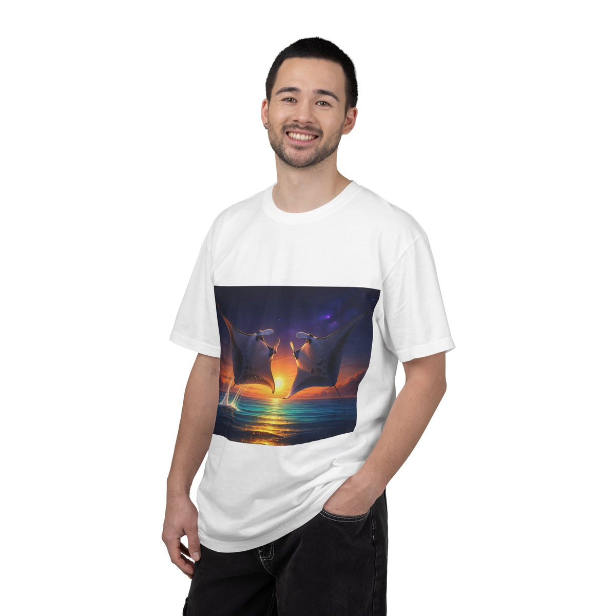 Manta Rays Sunset Ocean T-Shirt — Dancing Mantas Beachwear