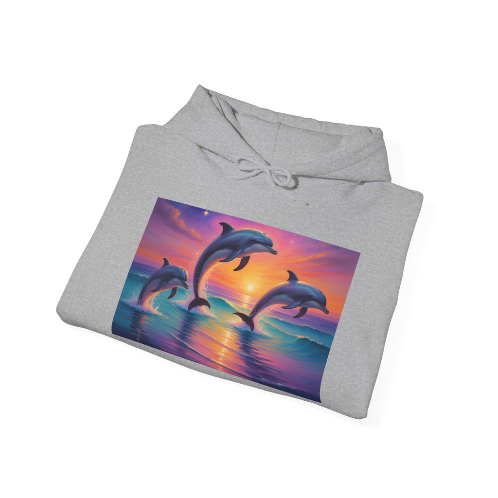 Dolphin Sunset Hoodie — Tropical Ocean Sunset Dolphin Graphic Sweatshirt