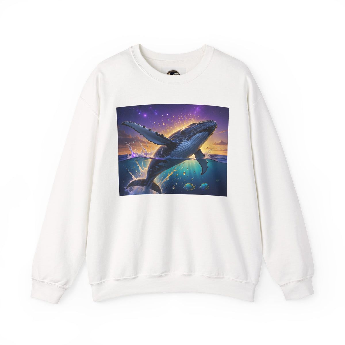 Whale Dreamscape Crewneck Sweatshirt — Cosmic Ocean Sunset Graphic