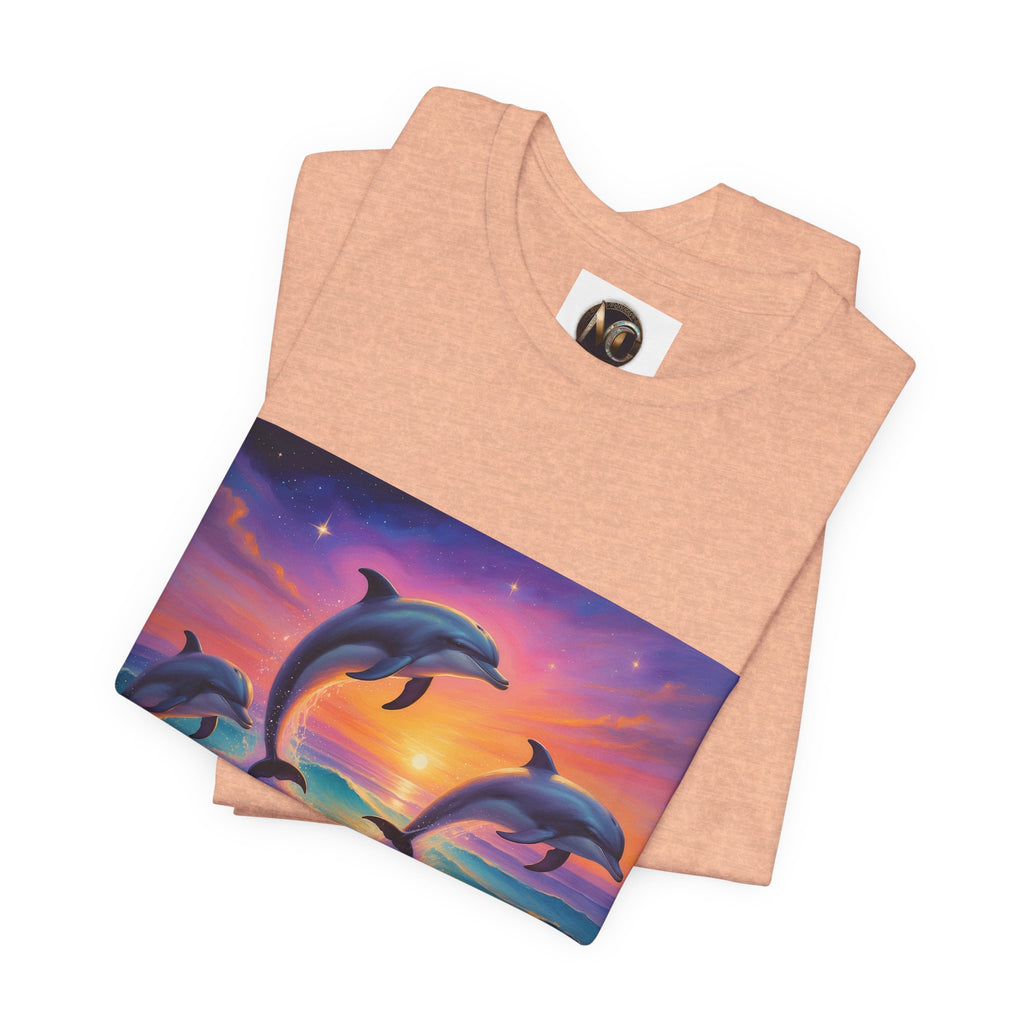 Dolphin Sunset T-Shirt — Vibrant Ocean Sunset Dolphins Tee