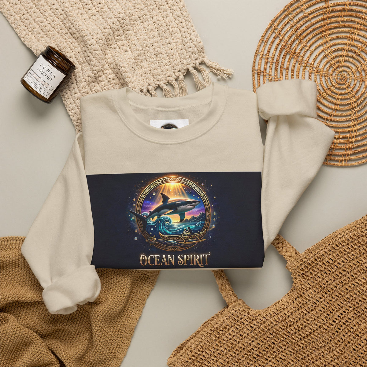 Ocean Spirit Crewneck Sweatshirt — Whale & Sunset Graphic