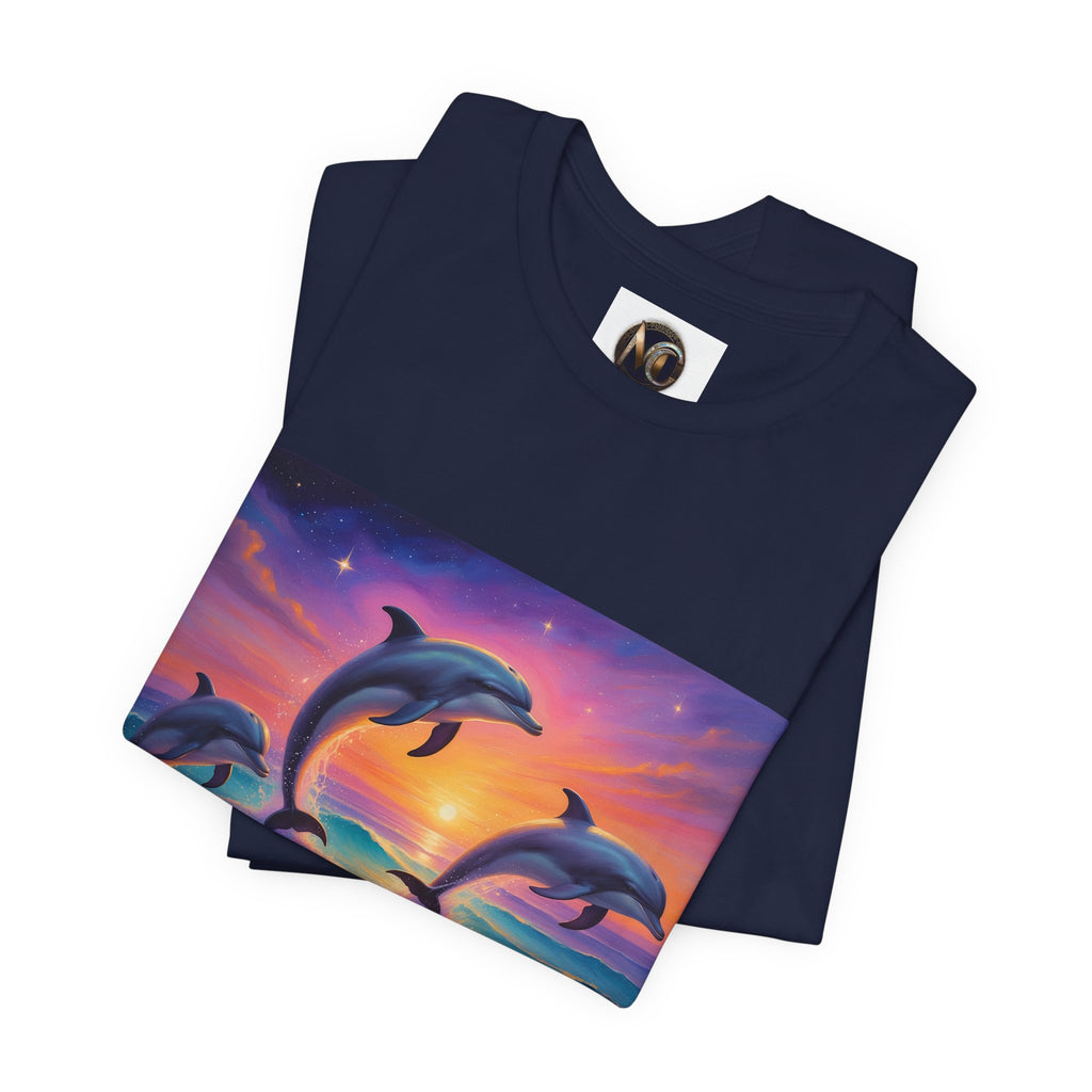Dolphin Sunset T-Shirt — Vibrant Ocean Sunset Dolphins Tee