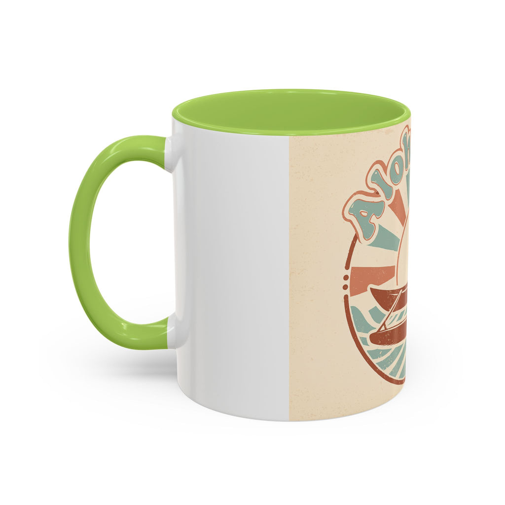 Aloha Nui Coffee Mug — Retro Hawaiian Canoe Sunset Accent Mug (11/15oz)