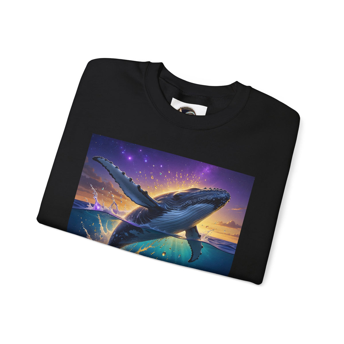 Whale Dreamscape Crewneck Sweatshirt — Cosmic Ocean Sunset Graphic