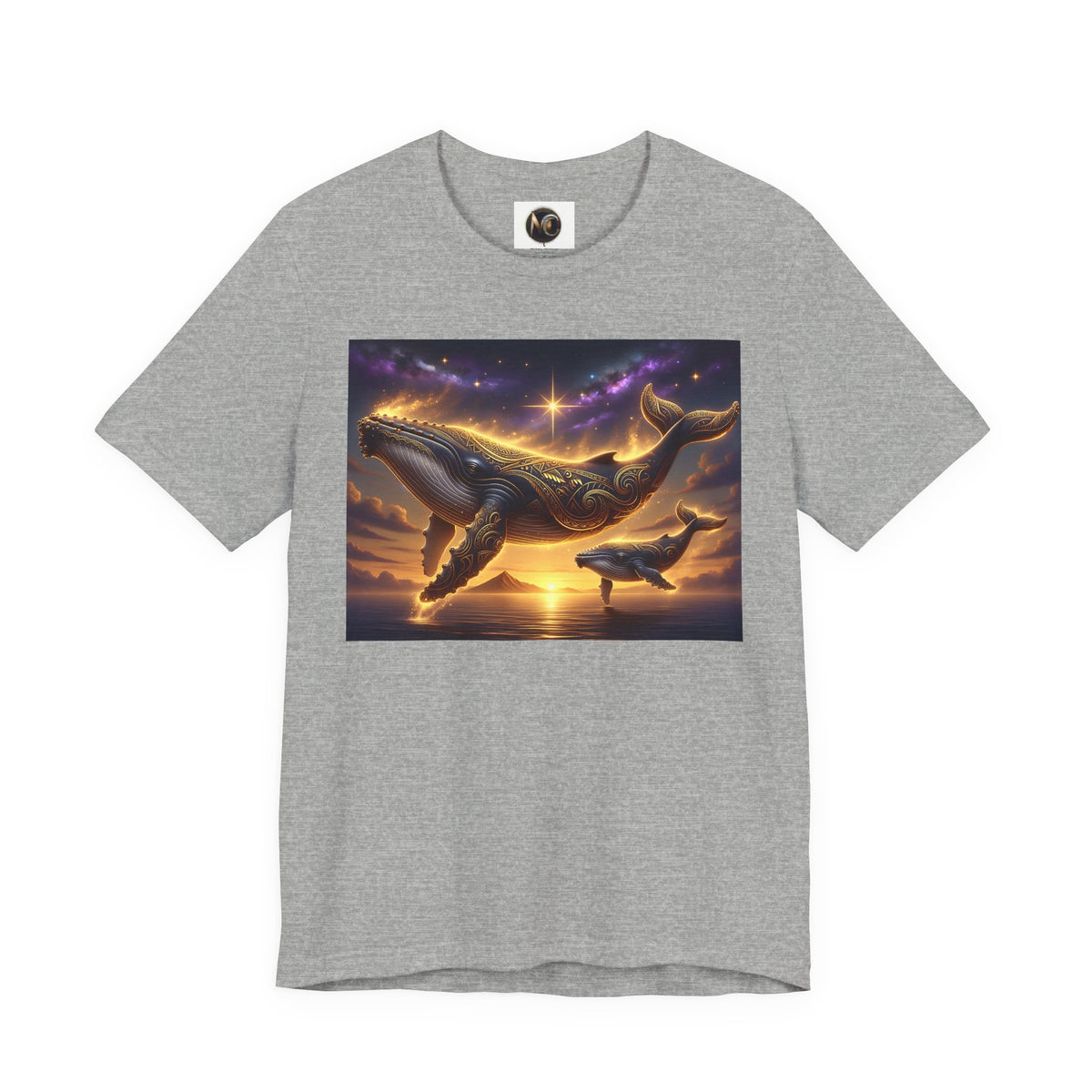 Sunset Whale Family T‑Shirt — Ocean Whale Scene Tee
