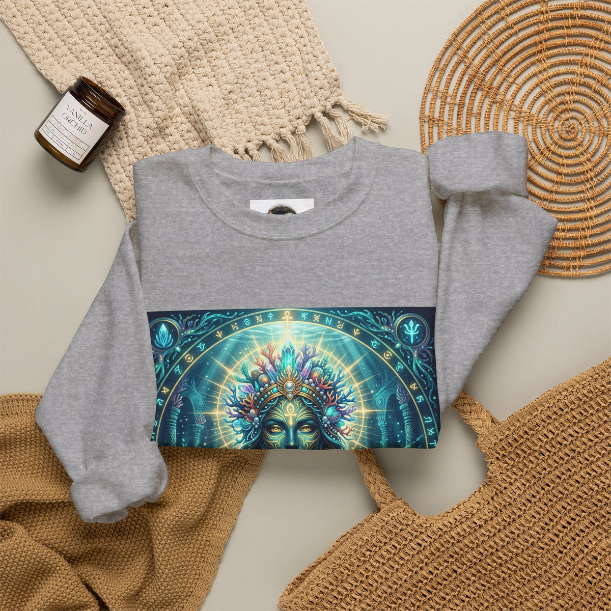 Mystic Goddess Crewneck Sweatshirt — Neon Spiritual Art Pullover