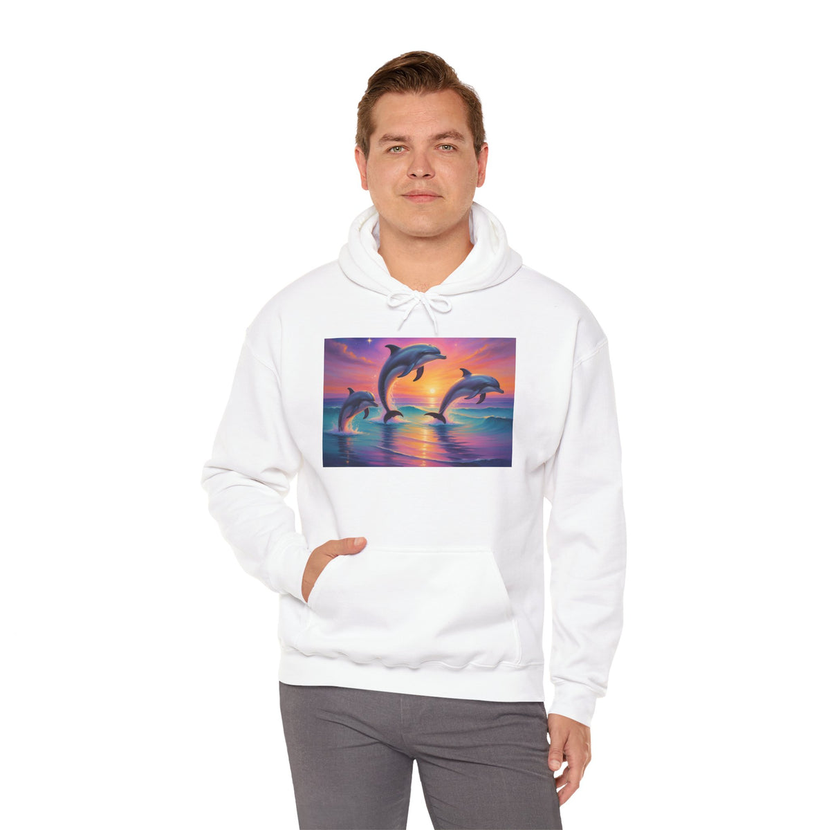 Dolphin Sunset Hoodie — Tropical Ocean Sunset Dolphin Graphic Sweatshirt