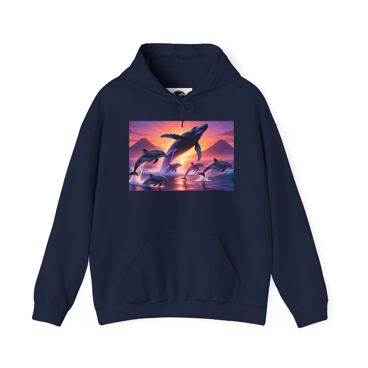 Dolphin Sunset Hoodie — Majestic Jump Ocean Graphic Sweatshirt
