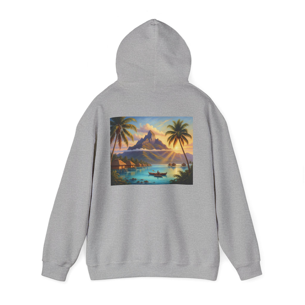 Tropical Island Hoodie — Vintage Sunset Palm Beach Graphic Hooded Sweatshirt