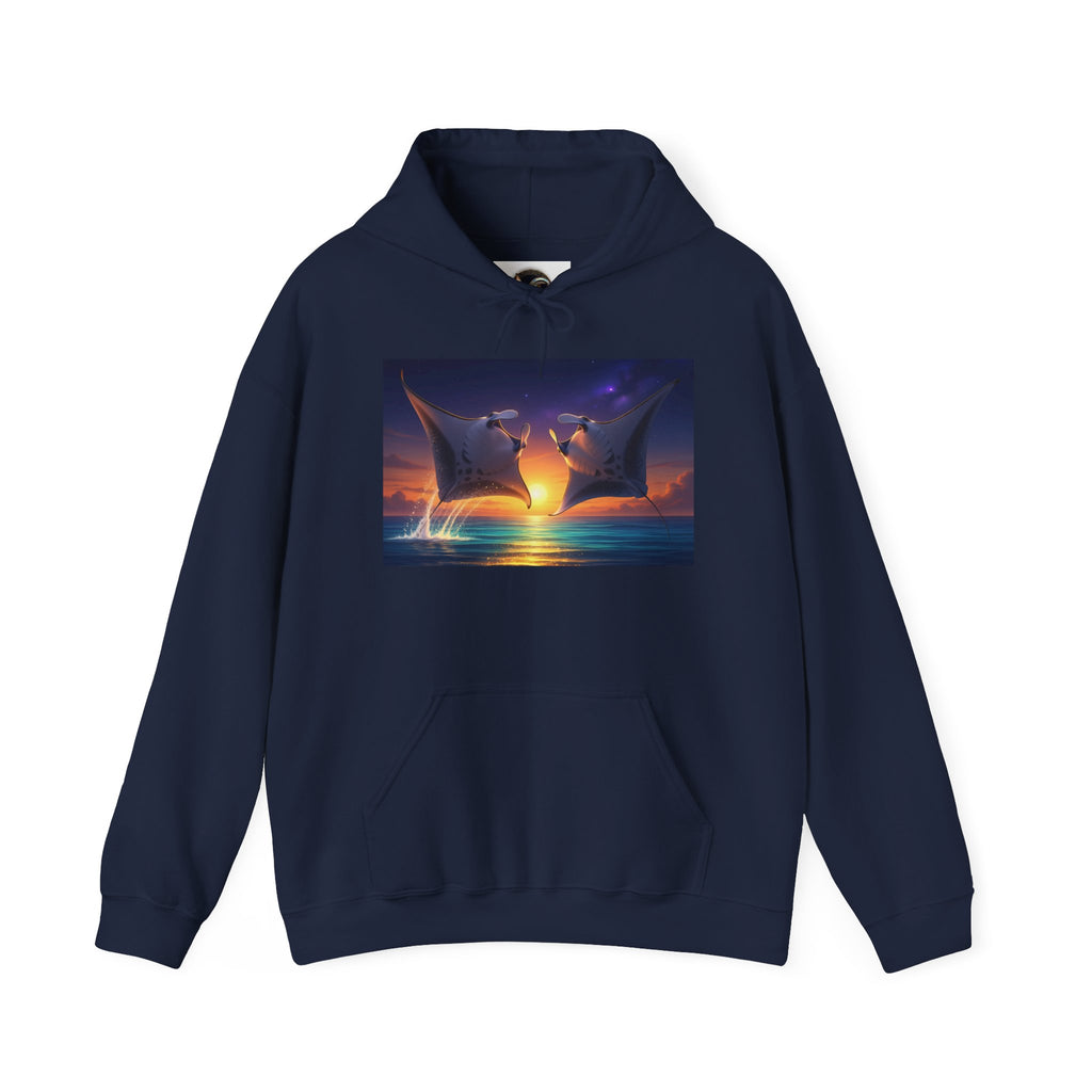 Sunset Dolphin Heart Hoodie — Romantic Ocean Whale Silhouette Pullover