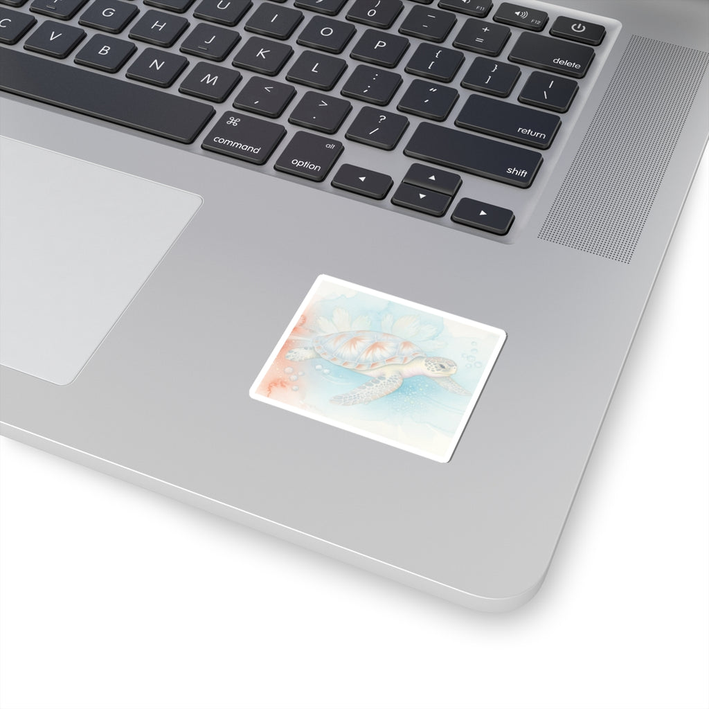 Sea Turtle Watercolor Sticker — Pastel Ocean Kiss-Cut Decal