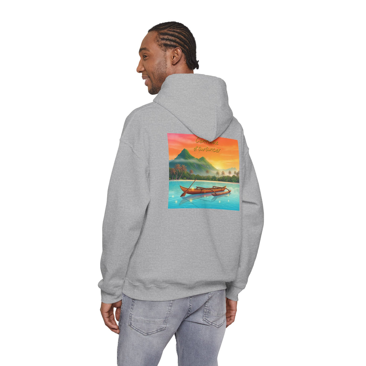 Tropical Sunset Hoodie — Scenic Boat & Island Print