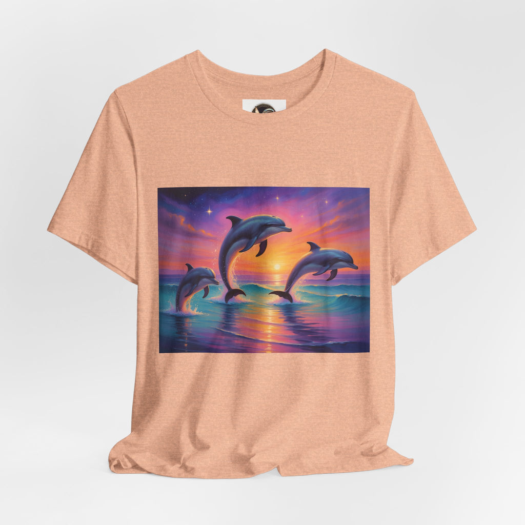 Dolphin Sunset T-Shirt — Vibrant Ocean Sunset Dolphins Tee