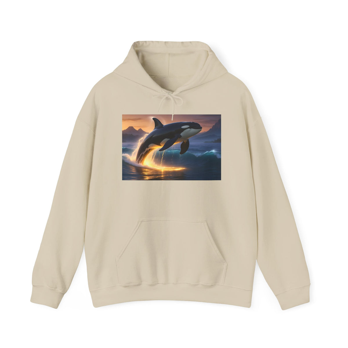 Orca Sunset Hoodie — Majestic Whale Jump Graphic Sweatshirt