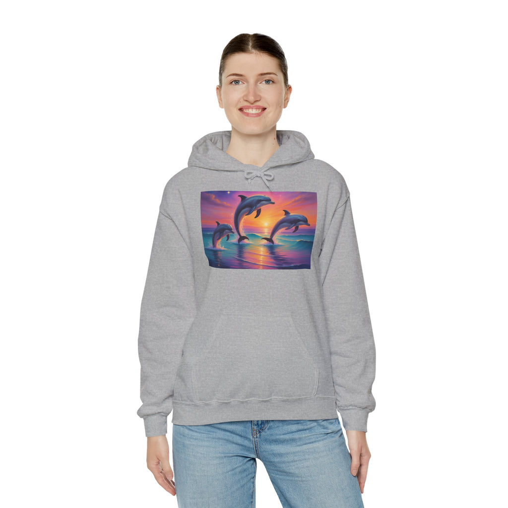Dolphin Sunset Hoodie — Tropical Ocean Sunset Dolphin Graphic Sweatshirt