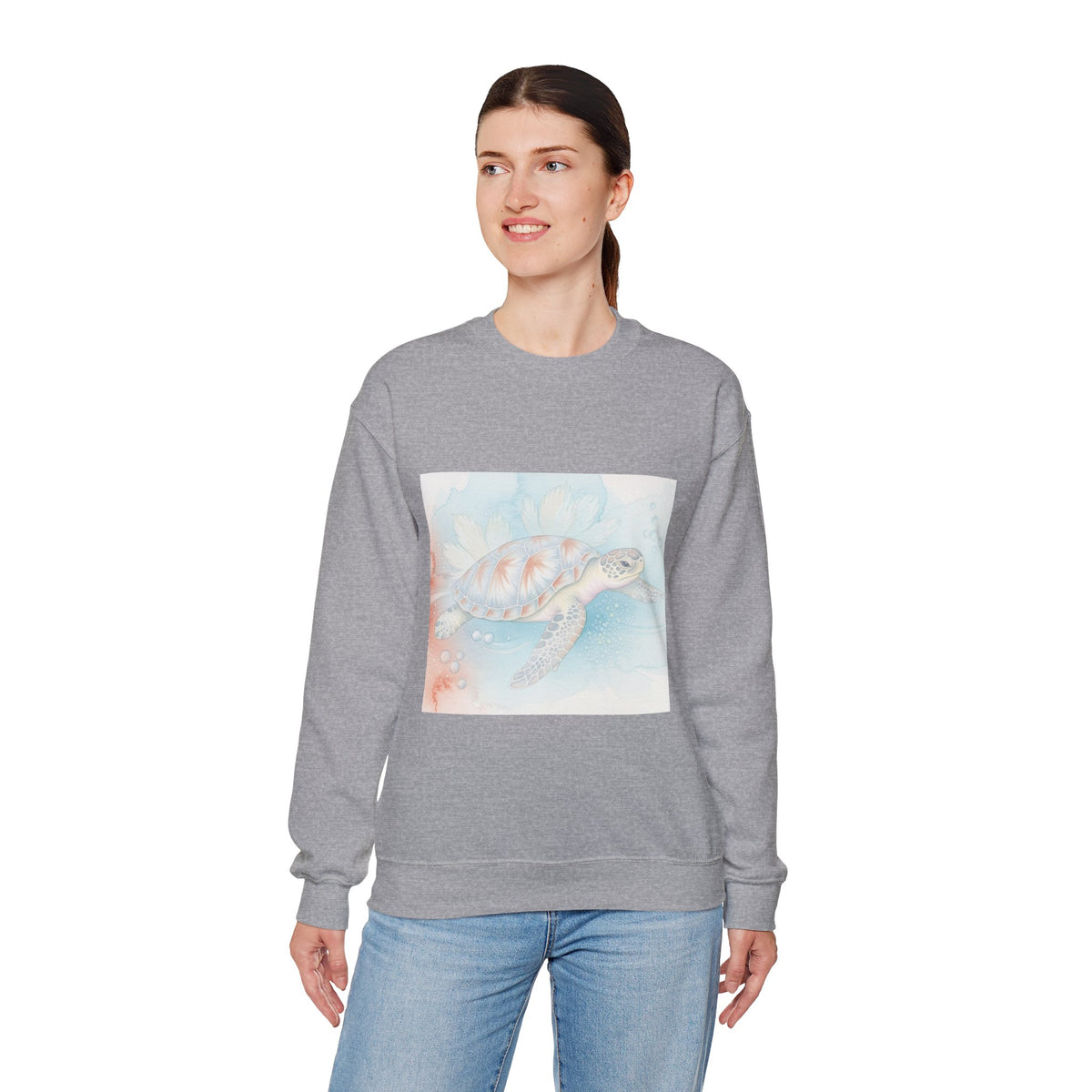 Sea Turtle Art Crewneck Sweatshirt — Watercolor Ocean Turtle Graphic