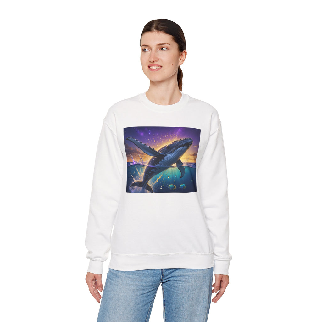 Whale Dreamscape Crewneck Sweatshirt — Cosmic Ocean Sunset Graphic