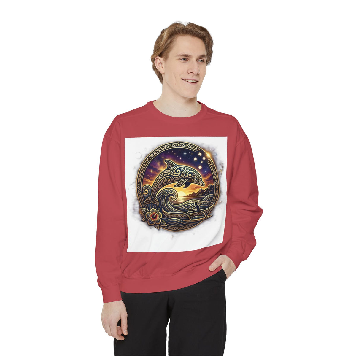 Dolphin Night Sky Sweatshirt — Nautical Boho Dolphin Crewneck