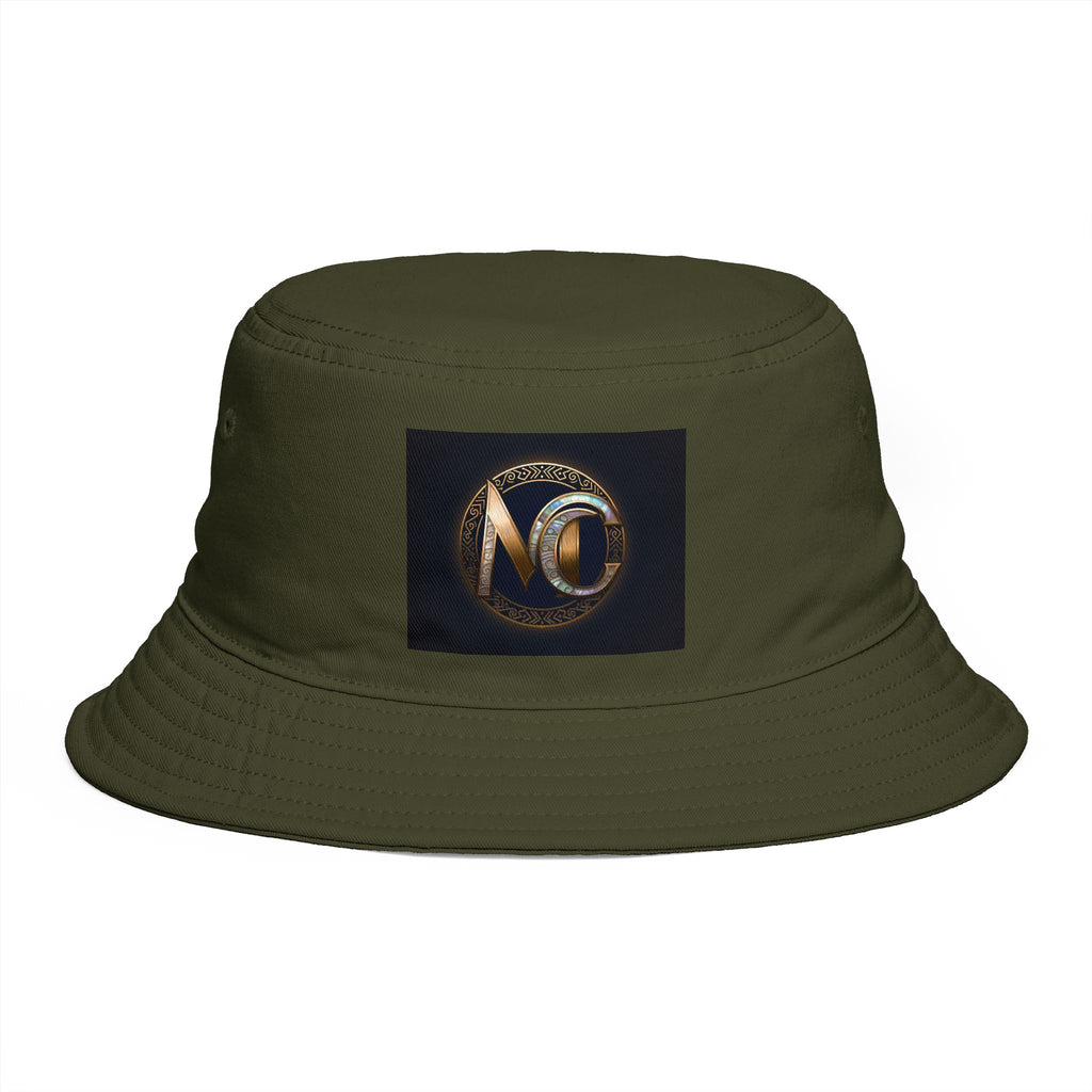 Brown Bucket Hat with Gold and Pearly Emblem — Bold Statement Sun Hat
