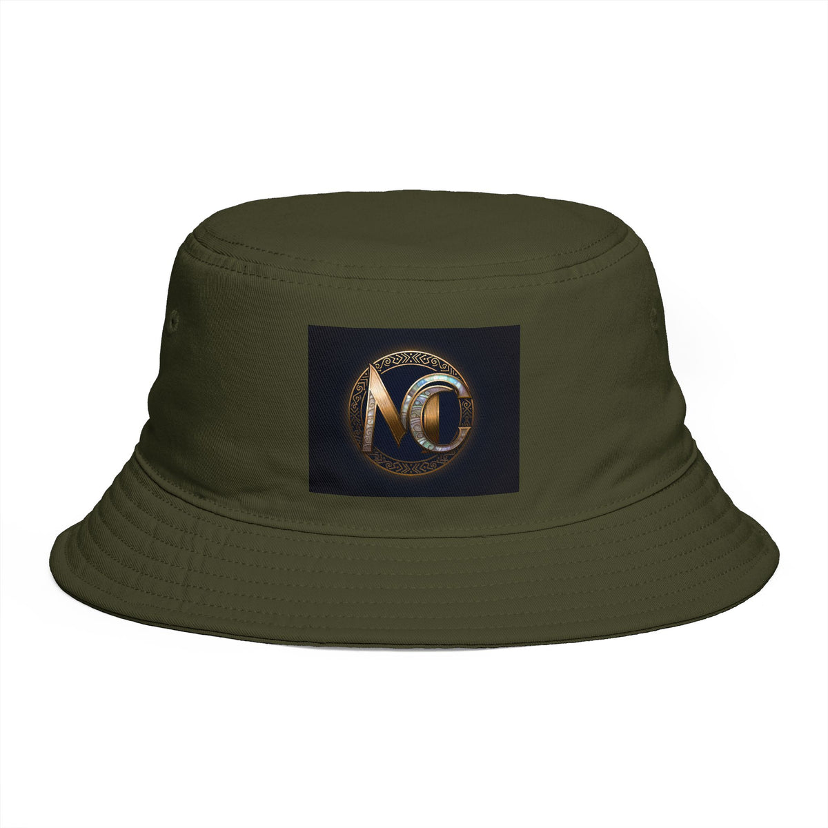 Brown Bucket Hat with Gold and Pearly Emblem — Bold Statement Sun Hat