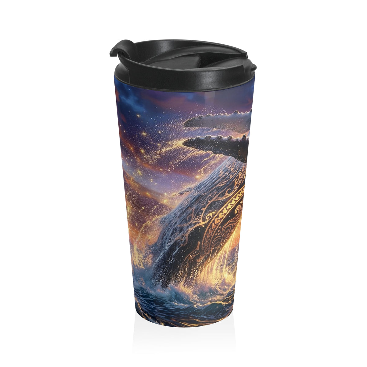 Ocean Whale Stainless Steel Travel Mug — Sunrise Fantasy Whale Art